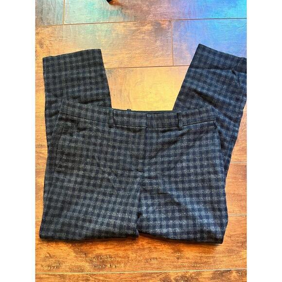 Theory Craven Strobe Check Plaid Wool Blend Slim Trouser Pants Size 6 - Picture 1 of 7